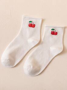 Tất cổ cao in họa tiết quả anh đào - trắng - Xem 4