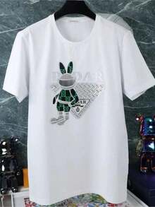 European 2025 Bear Letter Printed Short SLeesve New Casual Crew Neck Pullover Men's And Women's T-Shirts Trendssy - White - View 1