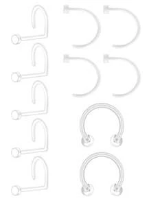 13pcs Casual Transparent Plastic Piercing Jewelry Set, Suitable For Women's Daily Commute Wear, Includes 20G Transparent Nose Ring, Nose Septum Ring, Ear Cartilage Ring, Lip Stud, Eyebrow Ring, Etc. - Clear - View 9