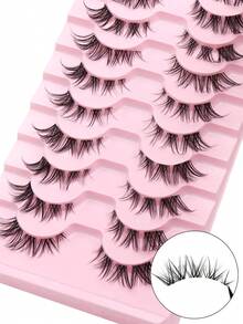 10 Pairs Of False Eyelashes Natural Slender Soft And Fashionable Transparent Band Crossed Eyelashes For Daily Dating And Festival Eyelashes - 濃密款 - 查看 4