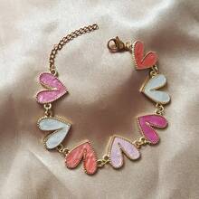 1pc Women's Creative Fashion Mixed Color Heart Shaped Bracelet With Heart Pendant Jewelry Gift