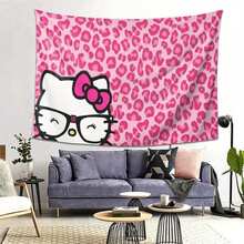 1 tấm thảm treo tường Sanrio Hello Kitty - Vải in họa tiết da báo màu hồng đào màu be nhạt, trang trí nhà theo chiều ngang cho phòng ngủ, phòng khách và trang trí tiệc, trang trí phòng Hello Kitty, thiết kế vui tươi - Nhiều màu - Xem 2