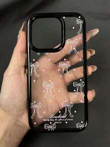 1 pezzo Custodia telefonica trasparente anti-caduta unica, dolce e rosa con pois e fiocco, adatta per iPhone 14/15 Pro Max/13/12/11 con cornice nera