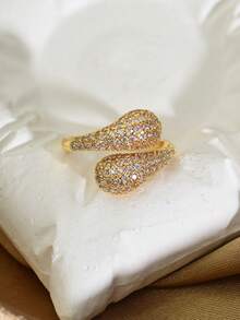 خاتم قطرة ماء مطلي بالذهب عيار 18 قيراط مرصع بأحجار الزركونيا، مناسب للنساء للاستخدام اليومي والمناسبات والأعياد والسفر كهدية