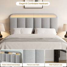 ONBRILL Adjustable Headboard For Full / Queen Size Bed Frame, Linen Fabric Bed Headboard With Storage In Vertical Channel Design, Modern Head Boards For Bedroom, Dorm - Grey - View 3
