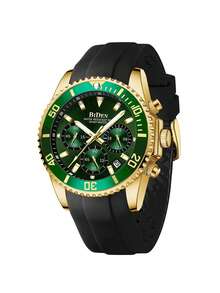 BIDEN Men's Watch Diving Bezel Chronograph Waterproof Luminous Design Rubber Strap Sports Analog Date - Green - View 11