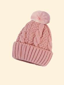 1 件针织帽女童男童厚羊毛帽儿童保暖柔软帽小孩可爱绒球针织帽适合冬季户外使用