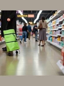 2-In-1 Lightweight Foldable Shopping Cart, Foldable Trolley With Wheels, Reusable Shopping Bag, Unisex Travel Bag, Home And Kitchen Supplies, Portable Rolling Shopping Bag With Wheels, Waterproof Trolley. (Oxford Fabric, Rubber Wheels)