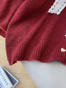 Áo khoác cardigan nữ kiểu dáng thường ngày có nơ trang trí, màu trơn thoải mái, lựa chọn lý tưởng cho mùa thu/đông. - Đỏ - Xem 7