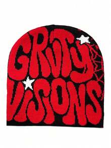 1pc Men's Spider Web Design Knit Beanie Hat, Suitable For Autumn & Winter - Black and Red - View 14