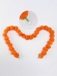 MEHELANY 2pcs 4.92ft Long Orange Artificial Marigold Garland, Fluffy Artificial Marigolds, Suitable For Diwali, Day Of The Dead Decoration, Fireplace Hanging Decoration, Wedding, Halloween, Wall Decoration, Garden Decoration, Yard Decoration, Altar Decoration, Birthday Party, New Year Theme Party And Other Occasions. - Burnt Orange - View 7
