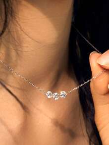 1pc Minimalist Sparkling Cubic Zirconia Necklace, 925 Sterling Silver Women's Delicate Adjustable Necklace - Luxury Jewelry Suitable For Daily Wear, Parties, Banquets, Gifts - Round - View 2