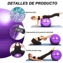 Wodoso Pelota de Pilates, Pelota de Yoga, Pelota para Ejercicio, 65cm, Silla de Pelota de Estabilidad Antiexplosión Resistente, para Embarazo, Fitness y Terapia Fisica, con Bomba de Aire (Morado) - 1 - Ver 7