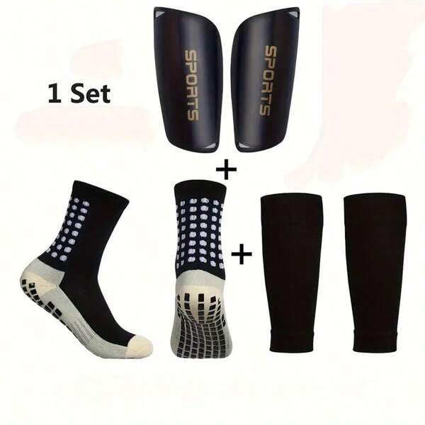 Set de 3 pares de calcetines de fútbol hasta el tobillo + Cubiertas protectoras de calcetines + Espinilleras, calcetines adhesivos antideslizantes para entrenamiento profesional para hombres y mujeres, adecuados para juegos de pelota, correr y actividades al aire libre