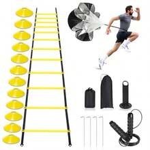 Agility LadderSpeed Training Equipment Set 20ft Rungs Speed Ladder Soccer Cones Jump Rope Running Resistance Umbrella Basketball Equipment Football Fitness Training Equipment For Youth Adultsgift