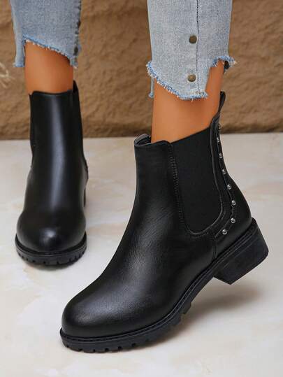 2024 Autumn/Winter New Soft Leather Ankle Boots, Chunky Heel, Versatile Fashion Boots, Black