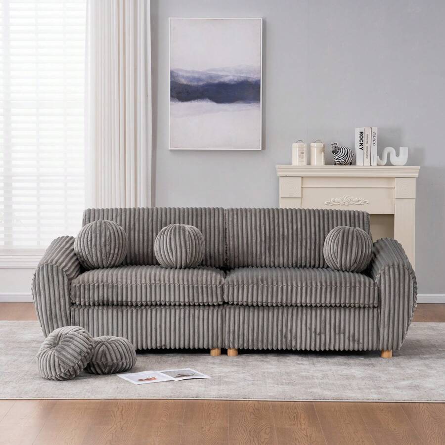 Modern Sofa For Living Room, 84" Corduroy Sofa Couch, Sectional Love Seat Couch, Upholstered Sofa For Apatment Bedroom Home Office - 灰色 - 查看 1