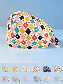 1 peça de boné de trabalho/enfermeira feminino de poliéster com estampa floral e de coração, gola em V, estampa digital, antibacteriano e à prova de poeira, adequado para médicos, enfermeiros, salões de beleza, clínicas veterinárias, empregadas domésticas e trabalhadores de limpeza - Multicolorido - Ver 4