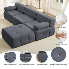 Puremind Modular Sectional Sofa With Ottoman,100inch 3-Seater Sofa Couch With Ottoman,Velvet L Shaped Couch For Living Room - Màu xám đen - Xem 7