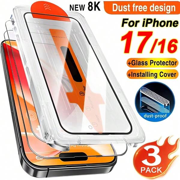 kamyuurs Kamyuurs 3pcs/Set Apple Screen Protector, Transparent Full Coverage Tempered Glass, Anti-Scratch, Anti-Fingerprint, No Bubbles, 9H Hardness, 2.5D Curved Edge, Compatible With IPhone 17/17Air/17Pro/17Pro Max 16Pro/16ProMax/16Plus/16/SE4/15Pro/15ProMax/15Plus