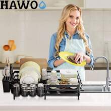 Escurridor de platos de acero inoxidable, escurridor de platos expandible con sistema de drenaje automático, estantes de fregadero de cocina para vasos que sostienen utensilios y tablas de cortar - 1 - Ver 3