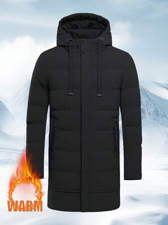 Herrmode för avslappnad utomhussportjacka, förtjockad mellanlång jacka för vintern