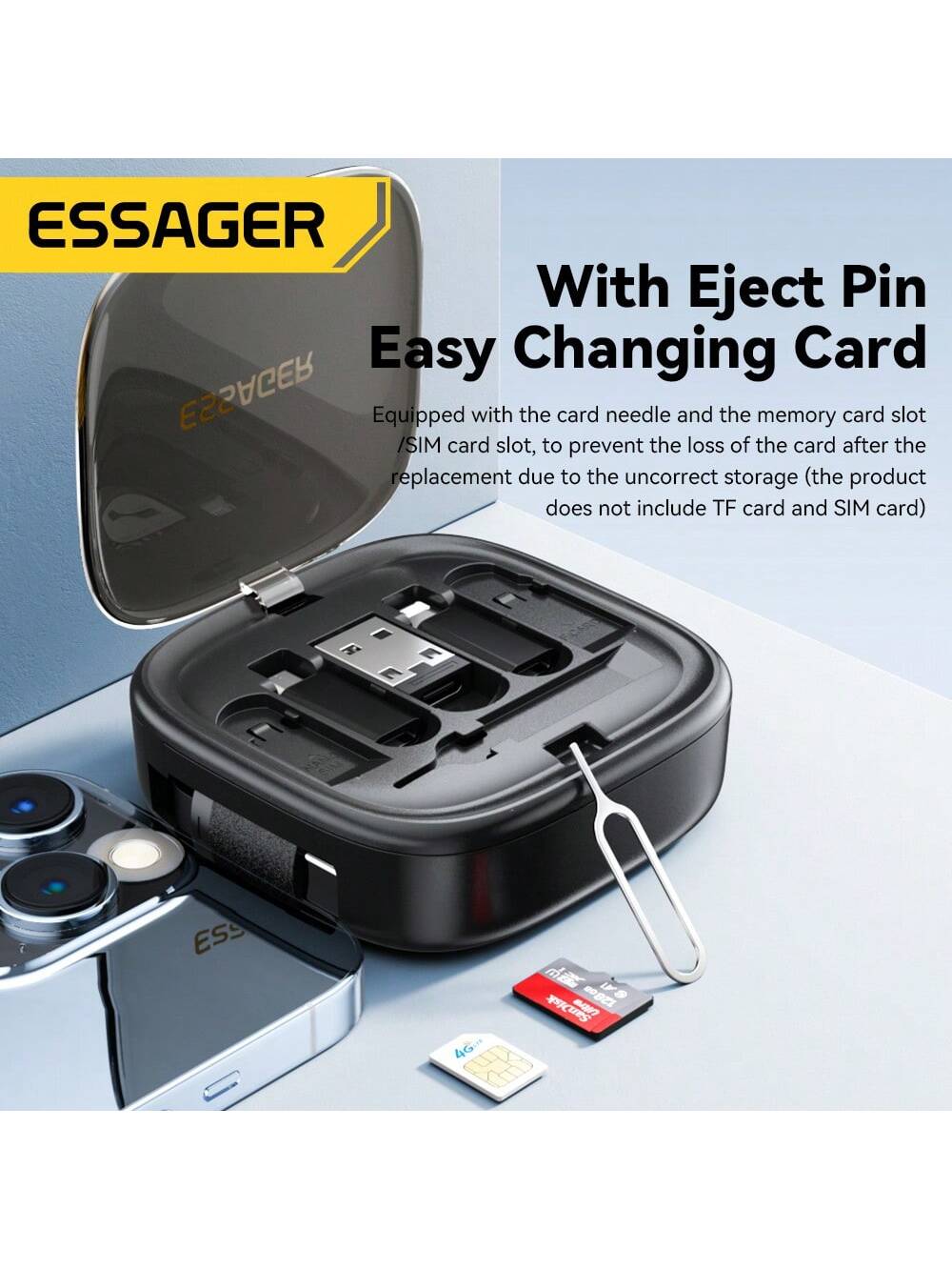 ESSAGER كبل شحن وبيانات نوع C إلى نوع C 60 واط مع...