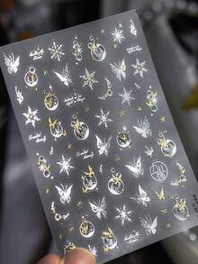 1PC Winter Butterfly Snowflake & Star Moon Nail Sticker, 5D Gold Foil Nail Decal, DIY Casual Daily Nail Art Decorations, Nail Supplies For Women & Girls, Self-Adhesive, Reusable, Perfect For Winter Holiday & Birthday Gifting