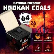 Hookah Charcoal Cubes 26mm 64 Pieces Flavorless Coconut Charcoal Briquettes Long Burn Time Low Ash And No Smell Premium Shisha Narguile Hookah Coals