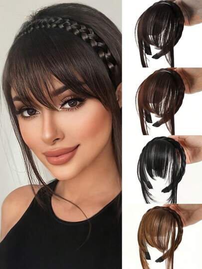 Diadema trenzada con flequillo para pelucas sintéticas cortas y rectas, nuevos accesorios para el cabello con flequillo, trenzas, diademas, extensiones de cabello, fibra sintética resistente a altas temperaturas, aro para el cabello