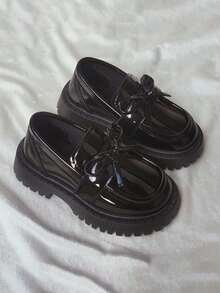 2025新款蝴蝶结百搭儿童皮鞋韩版时尚女童平底一脚蹬舞蹈鞋 - 黑色 - 查看 2