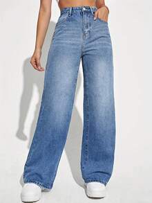 Women's Casual Loose Straight Leg Jeans, Loose And Comfortable, Suitable For All Seasons, Suitable For Daily Outings, Travel, Vacations, Festivals, Parties, Rural Concerts - Rửa nhẹ - Xem 1