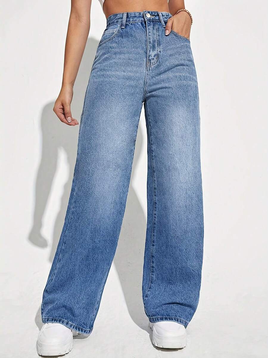 Women's Casual Loose Straight Leg Jeans, Loose And Comfortable, Suitable For All Seasons, Suitable For Daily Outings, Travel, Vacations, Festivals, Parties, Rural Concerts - Rửa nhẹ - Xem 1