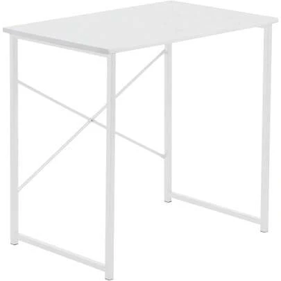 Wooden Computer Desk - 80cm - White - PC Computer Workstation Contemporary Laptop Durable Tubular Steel Compact Wooden Office Desk For Study, Offices