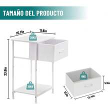 Mesitas de Noche, Mesas Auxiliares, Juego de 2 Mesas Auxiliares con Cajón y Estante, Buros para recamara, Mesa Auxiliar con Cajón de Tela Montaje Fácil Diseño Industrial (Blanco) - 1 - Ver 5