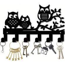 1pc Owl Pattern Metal Wall Mounted Key Holder Rack With 7 Hooks, For Hanging Keys, Towels, Umbrellas, Decor Organizer For Hats, Bags, Scarves, Vintage Home Wall Decoration, Rustic Aesthetic Room Decor, Bedroom Living Room Kitchen Entryway Accessory, Modern Minimalist Interior Design Hanger, Space Saving Storage Solution, Charming Bird Themed Functional Organizer - Black - View 5