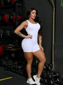 Seamless High Waist Ribbed Sports Gym Yoga Jumpsuit YI-60 - Blanco - Ver 5