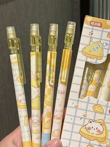 4pcs Cheese Cat Automatic Pencils, High-Quality, Durable Lead, 0.5mm Lead, Back To School Supplies, Student Gifts/Prizes - Multicolor - View 6