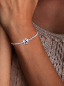 1颗925纯银四叶草诞生石珠，适合DIY手链和女士首饰 - 銀色 - 查看 9