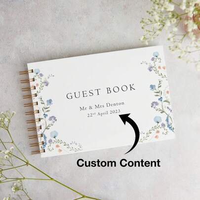 1pc Personalized Wedding Guest Book, Floral Signature Book, Wedding Ceremony Decor, Communion Sign-In Album Gift