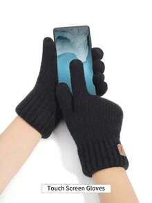 1pair Winter Men's Double-Layered Thickened Touch Screen Texting Warm Gloves, Knitted Stripe & Full Finger Design, Ideal For Parties, Driving, Gaming, Cycling, Hiking, Writing Etc Halloween Accessories Winter Gloves