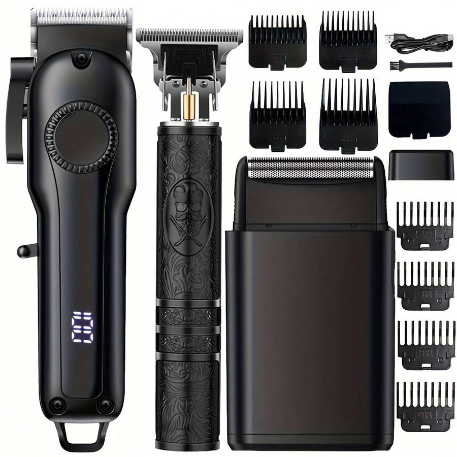 Electric Shaver Set, Beard Trimmer Set, Men's Grooming Kit. Haircut, Shave, Style And Trim. Suitable For Home, Car, Travel And Business Trip Use. Gift For Father And Husband