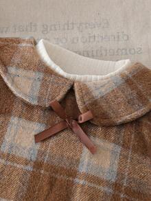 Toddler Girls' Fashion Cute Casual 2-Piece Set: Turtleneck Apricot T-Shirt + Plaid Collar Pleated Dress