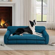 Large Dog Sofa Bed For Dogs, Oversized Elevated Pet Bed, Durable Linen Fabric Dog Couch, Modern Comfortable Dog Sofa With Armrests And Backrest, Short Leg Anti-Slip Puppy Lounger, Indoor Outdoor Pet Furniture, Cozy Plush Luxury Dog Couch For Small Medium Large Dogs, Stylish Dog Lounger For Living Room, Bedroom, Apartment, Durable Scratch-Resistant Dog Bed For Large Breeds - Màu xanh lam - Xem 4