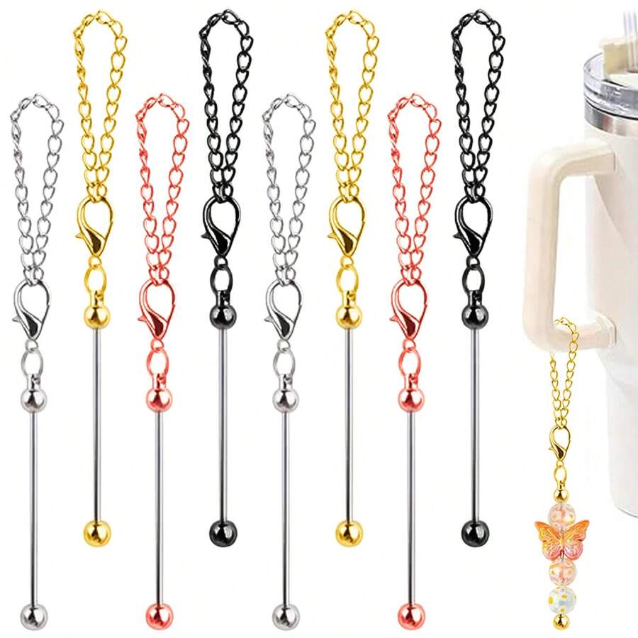 8/15pcs Beaded Pendant With Chain, Blank Beading Stick, DIY Craft - Suitable For Cup Charm, Bag Decor, Keychain And Jewelry Making, DIY Gifts