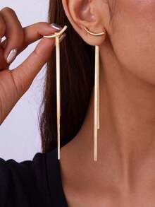 1pair Minimalist Design Long Tassel Snake Bone Chain Earrings - Gold 1 Pair - View 4