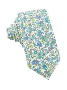 ZLQ&GOU 1pc Cotton Ditsy Floral Necktie, 6.5cm Blue & Green Ditsy Floral Men's Tie, Suitable For Casual Occasions