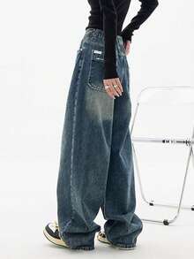 Women's Y2k Baggy Jeans High Waist  Wide Leg Jeans Casual Loose Boyfriends Trousers Vintage Grunge Streetwear, Fall And Winter Denim Pant For Women - 復古藍 - 查看 4