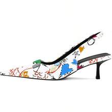 Women's Pointed Toe Slingback Heels Metal Buckle Ankle Strap Kitten Low Heel Pumps 2 Inch Stylish Retro Women Shoes-20256688 - Graffiti bằng sáng chế màu trắng - Xem 4