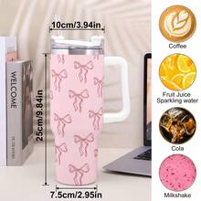 1pc 40oz Stainless Steel Insulated Travel Tumbler With Handle, Keeps Drinks Hot & Cold, Perfect For Hiking & Office Use - 粉色 - 查看 3